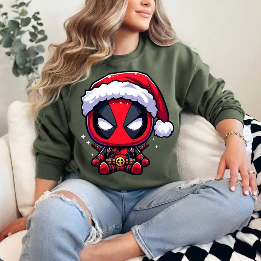 Adorable Chibi Deadpool Christmas Santa Hat Sweatshirt